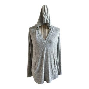 Gray Women's Hooded Top long sleeve small soft & stretchy vneck